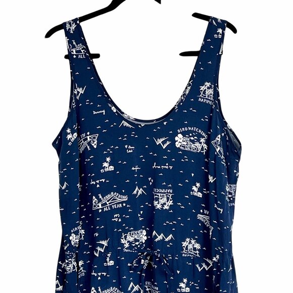 Gap Womens Navy Blue Sundress Large Tropical Print Drawstring Waist Side Pockets - Picture 8 of 12